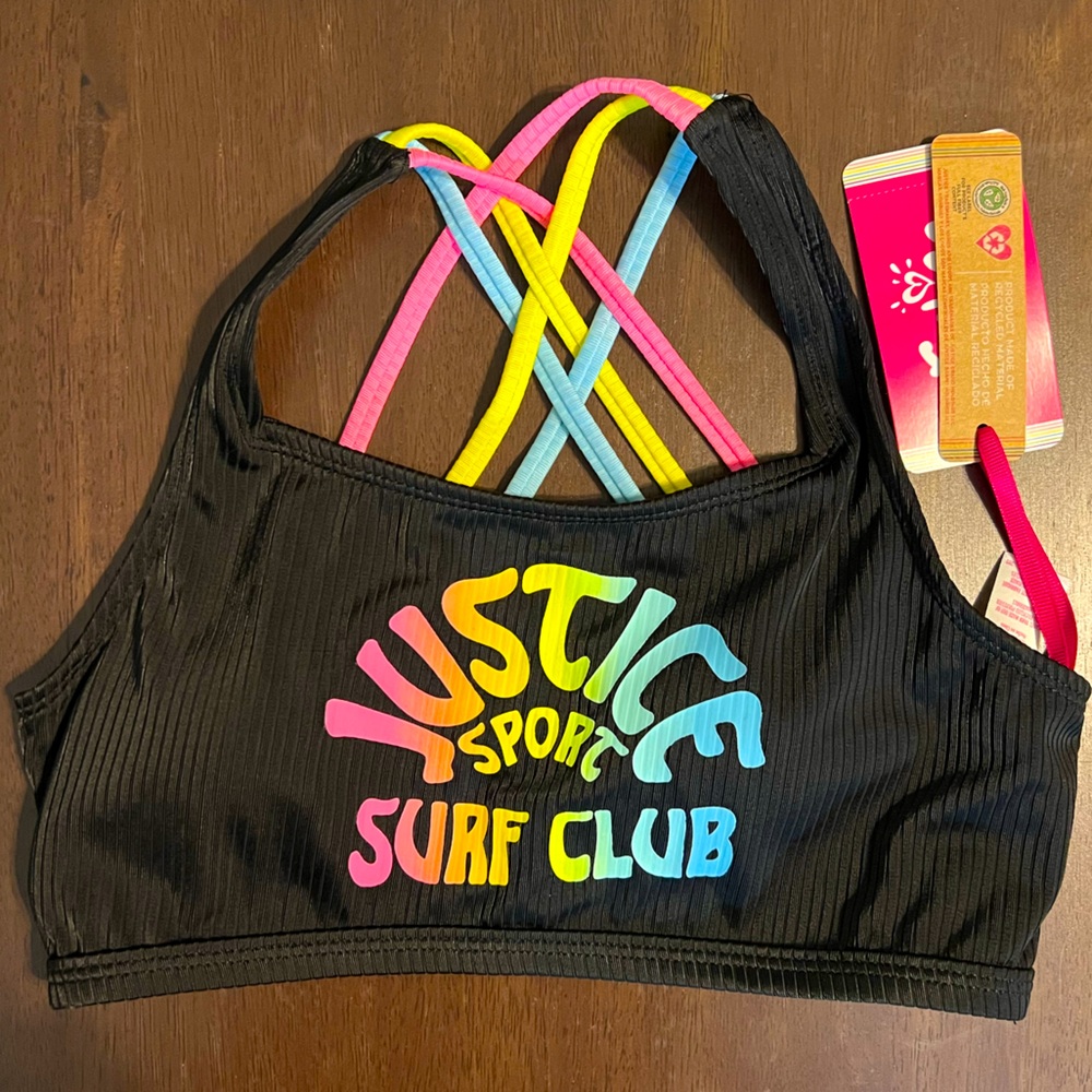NWT Justice Girls Black 2 Piece Lace Up Swimsuit w/ Colorful Straps! M (10). - Picture 2 of 10